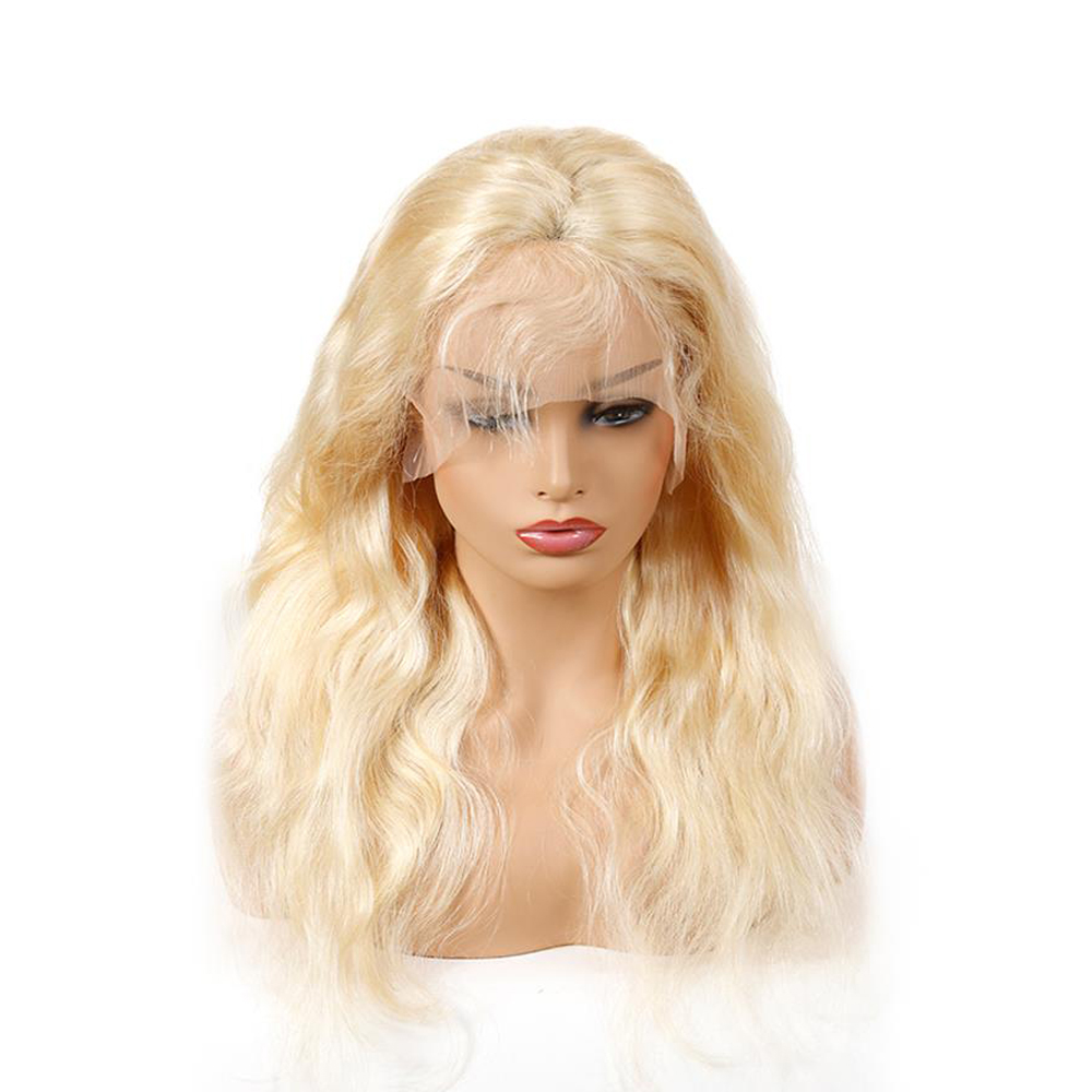 Full Lace Human Hair Wig Brazilian Light Blonde Human Hair Color 613# body wave Thick Glueless Lace Front Wigs With Baby Hair