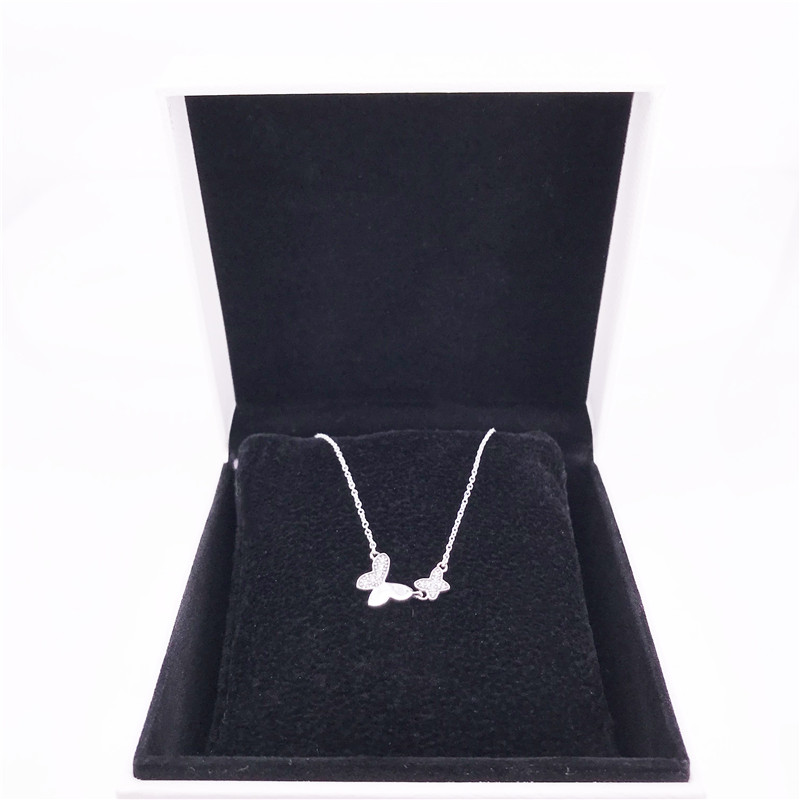 butterfly silver necklace authentic 925 sterling silver with clear cubic zirconia diy fine jewelry 590520cz45 charm necklace