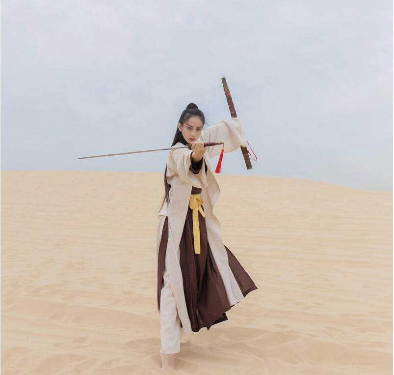Film clothing Tang style martial arts costume studio desert Swords women Hanfu woman portrait costumes stage Outfit cotton Linen