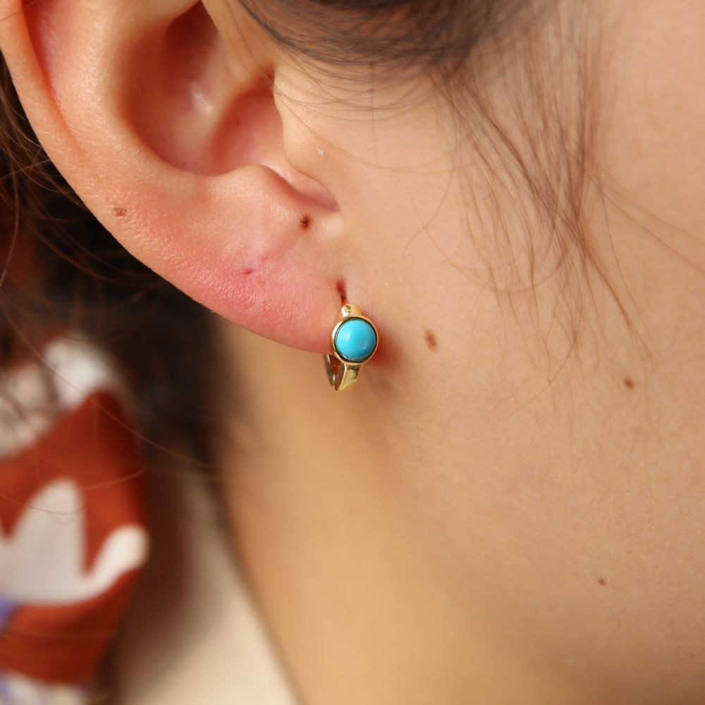 Real 925 Sterling Silver Turquoise Hoop Earring Mini Small Hoops Minimal Delicate Girl Women Gift Gold Plated Gemstone Earrings Wholesale
