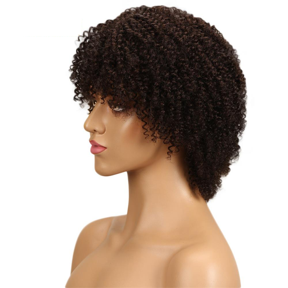 Afro Kinky Curly Hair Short Human Hair Capless Wigs 2#Color Virgin Hair Bob Short Wigs For Black Women