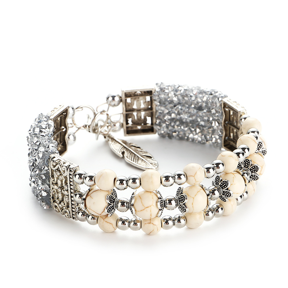 Fashion Alloy Three Layers Charm Strands Bracelets Bangles For Woman Vintage Diamond Crystal Bangle Feather pendant Turquoises beads Bracelet
Fashion Alloy Three Layers Charm Strands Bracelets Bangles For Woman Vintage Diamond Crystal Bangle Feather pendant Turquoises beads Bracelet