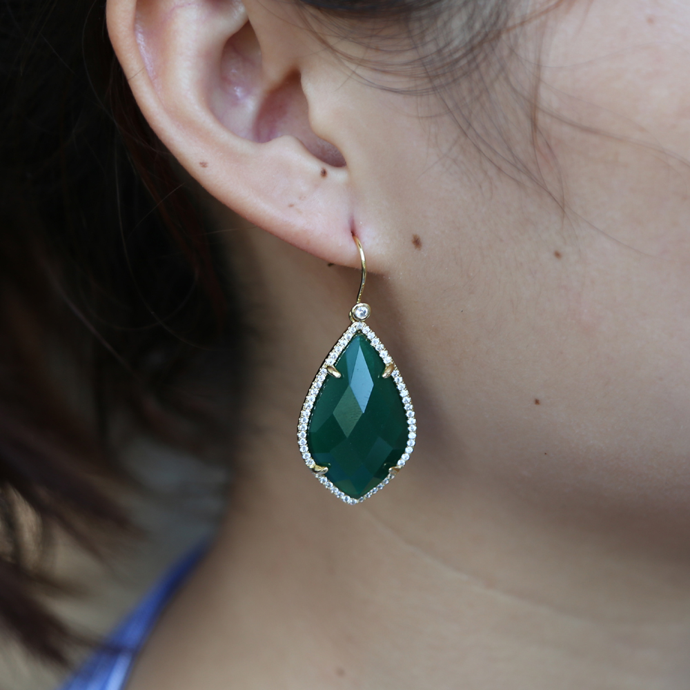 big emerald gemstone dangle earring for women european modern big stone ear wire geometric shaped stone dangle earring