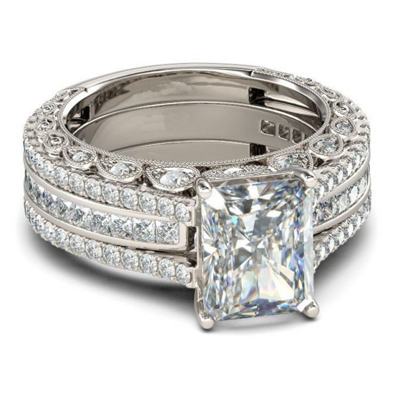 Sterg Sier Wedding Rings for Women: Vintage Topaz CZ Dia Gemstone Bridal Ring Set