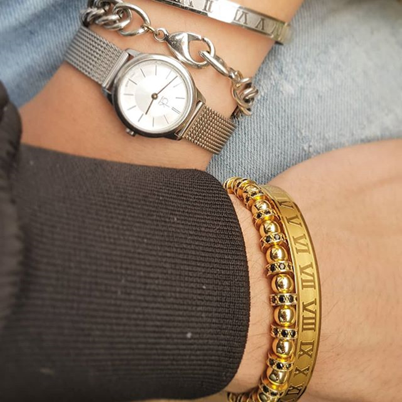 Zircon Stoppers Bangle Men Bracelets 6 mm Micro Pave CZ Beads Braiding Macrame Valentine's Gift