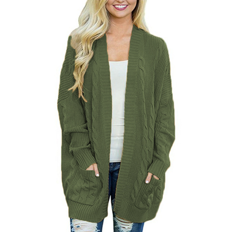 Sweaters European autumn and winter explosion models in the long double pocket twist braid sweater women support mixed batch