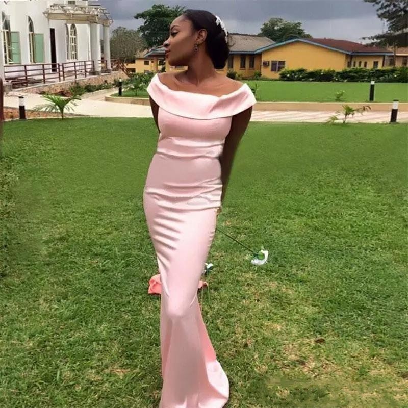 Nigerian Simple Pink African Mermaid Bridesmaid Dresses Scoop Neck Sweep Train Maid Of Honor Dress Cheap Formal Gowns