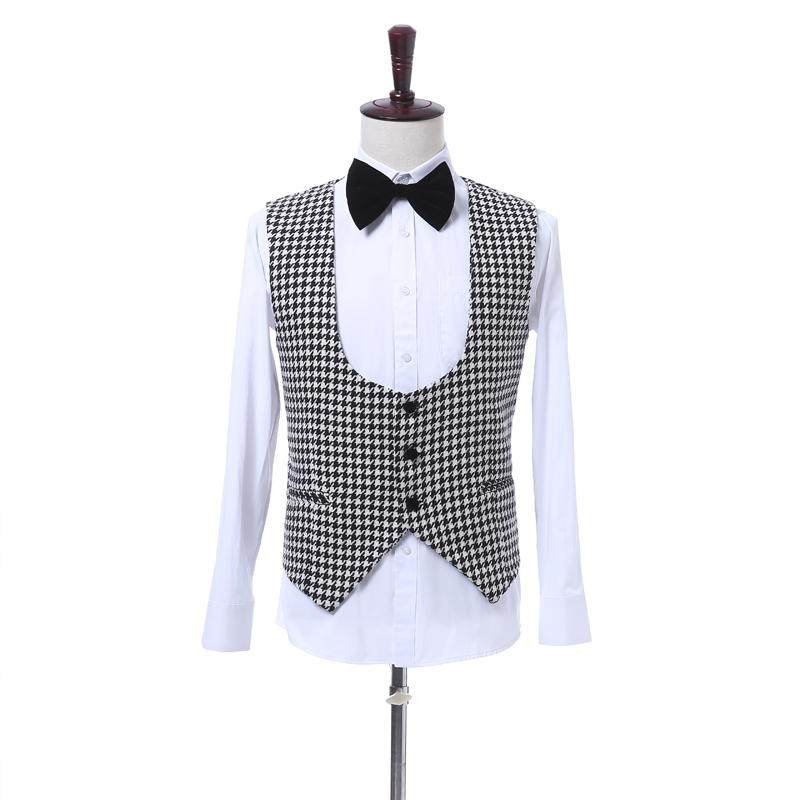 New Fashion Houndstooth Groom Tuxedos Groomsmen Blazer Excellent Men Business Formal Prom Party Suit Customize(Jacket+Pants+Tie+Vest) NO;937