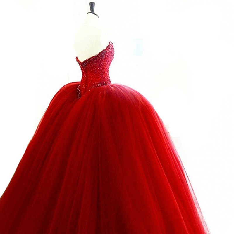 2018 Sexy Red Sweetheart Beading Ball Gown Quinceanera Dress with Tulle Sweet 16 Dress Vestido Debutante Gowns BQ144
