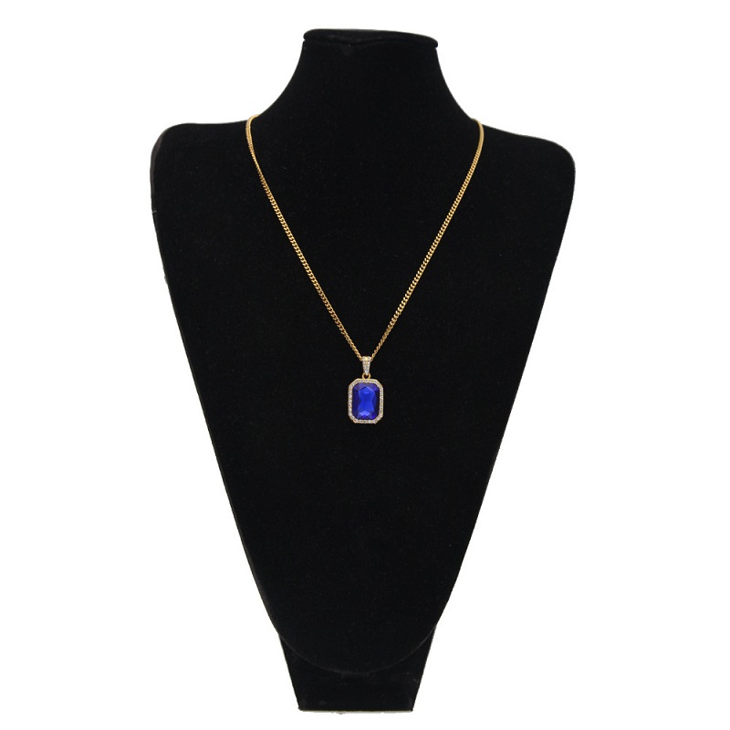 Mens Mini Ruby Pendant Necklace Gold Cuban Link Chain Fashion Hip Hop Necklaces Jewelry for Men