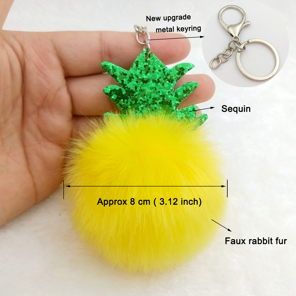 Cute Chaveiro Fruit Pineapple Keychains Pompom Fur Ball Glitter Leaf Sequins Keyring Women Bag Pendant Car Key Chains Holder Diy