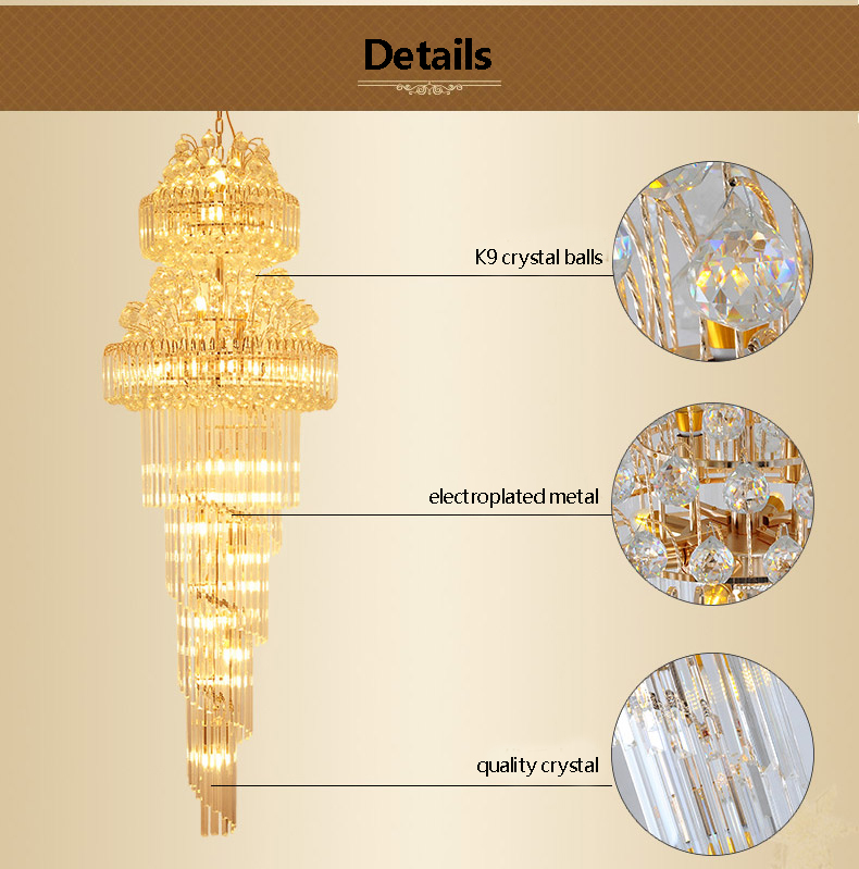 Modern Crystal Chandeliers Lights Fixture LED Lamps American Golden K9 Crystal Chandelier Hotel Lobby Hall Stair Way Home Inoodr Lighting