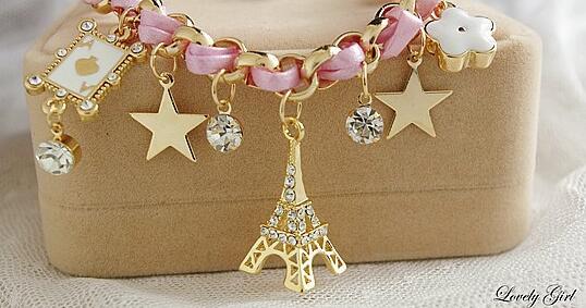 hot Fashion new star flower heart-shaped card rope Eiffel Tower crystal bracelet female fashion classic exquisite