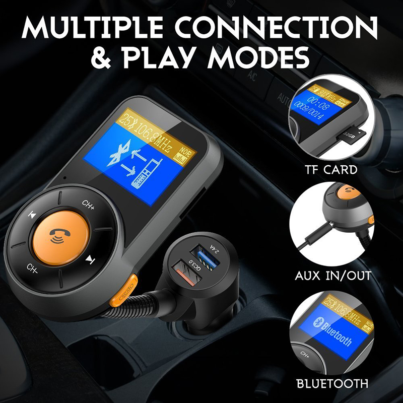 Car Bluetooth FM Transmitter for Cars - Dual USB Quick Charge 3.0 Wireless Kit Adapter