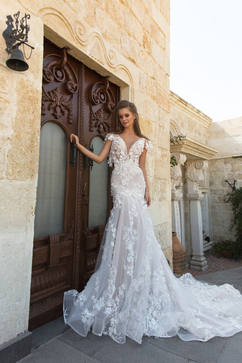 Eva Lendel 2019 Mermaid Wedding Dresses 3D Floral Appliqued Lace Vestidos Bridal Gowns Deep V Neck Backless Long Train Wedding Dress