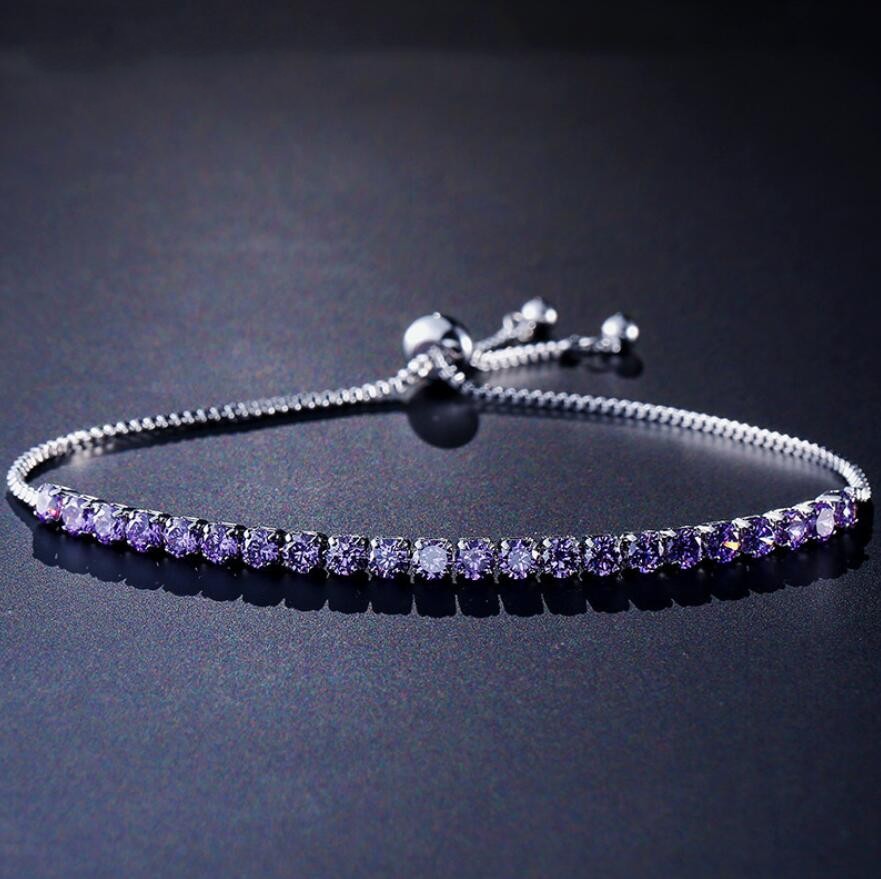 New Brand Simple Fashion Jewelry Hot Sale 18K White Gold Filled Multi Gemstones CZ Diamond Pulling Adjustable Lucky Bracelet For Women Gift