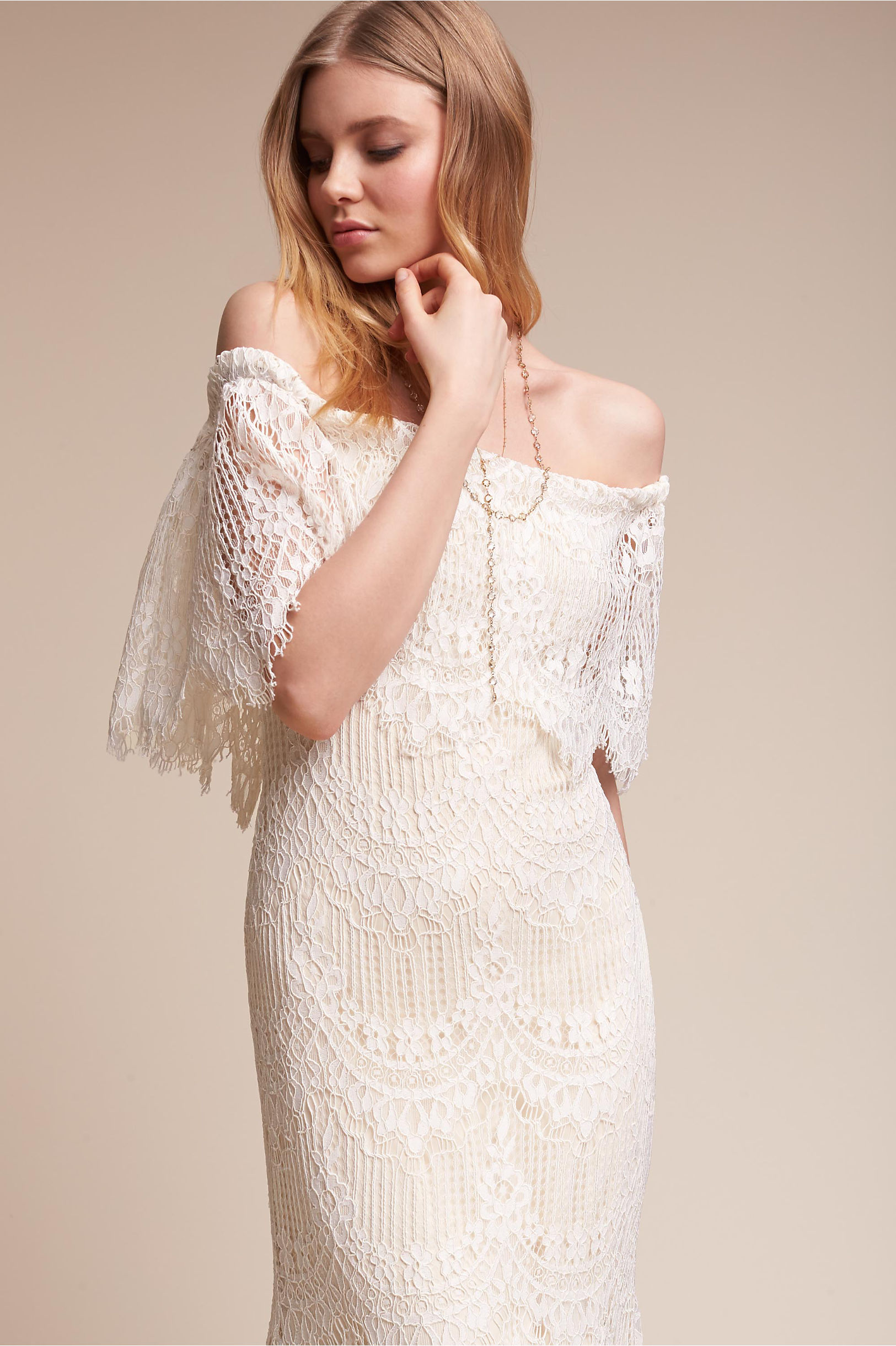 Bhldn Mermaid Dresses Off Shoulder Sweep Train Ivory Lace Appliques Beach Brodal Gowns Elegant Plus Size Country Wedding Dress