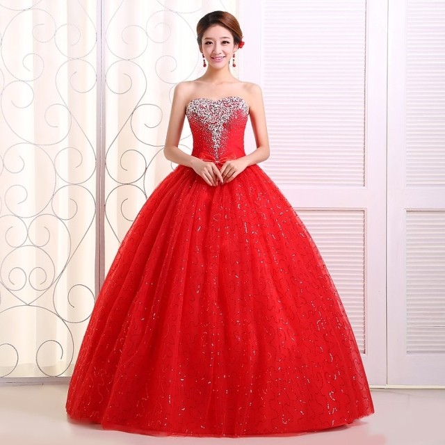 

Real photo Customized 2018 Korean Style Sweet Romantic Classic Lace Red Princess Wedding Dress Strapless Mariage Wedding Gown, White