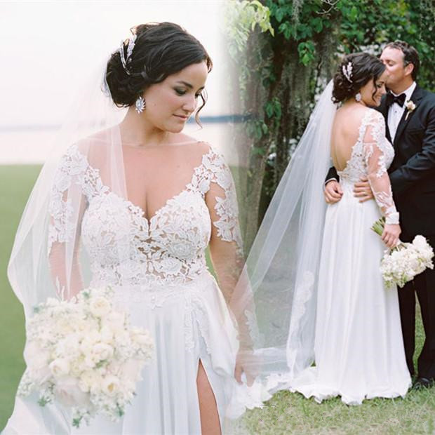 2019 Plus Size Wedding Dresses Sheer V Neck Lace Applique Long Sleeves Wedding Gowns Side Split Sexy Bridal Gowns, Blue
2019 Plus Size Wedding Dresses Sheer V Neck Lace Applique Long Sleeves Wedding Gowns Side Split Sexy Bridal Gowns, Blue