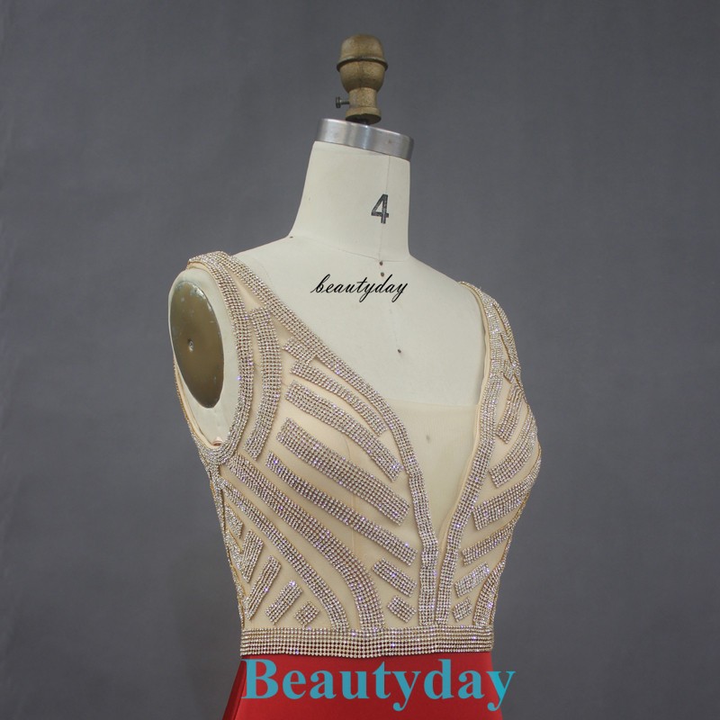 Red Prom Dresses 2019 New Middle East Formal Evening Dress Bridesmaid Party Pageant Gowns Plus Size Real Image Crystals Mermaid