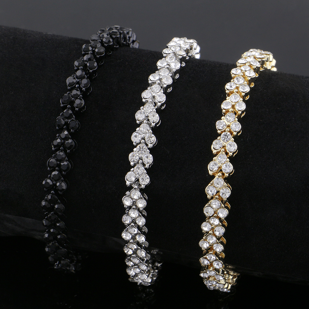 hip hop diamonds tennis bracelet men trendy simple chain jewelry 8.26 inches three colors golden silver black
