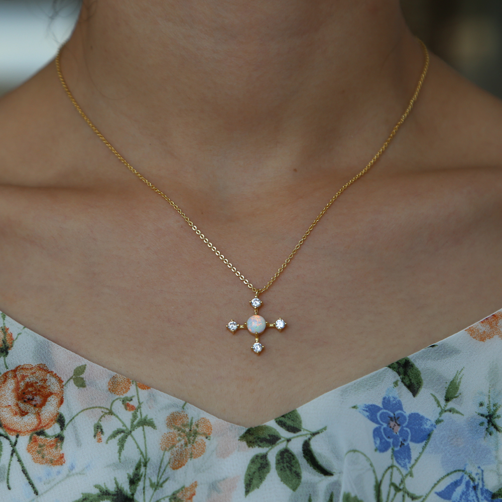 Cross necklace for women classic design fashion jewelry CZ OPAL diamond cross pendant charm high quality women gorgeous jewelry
