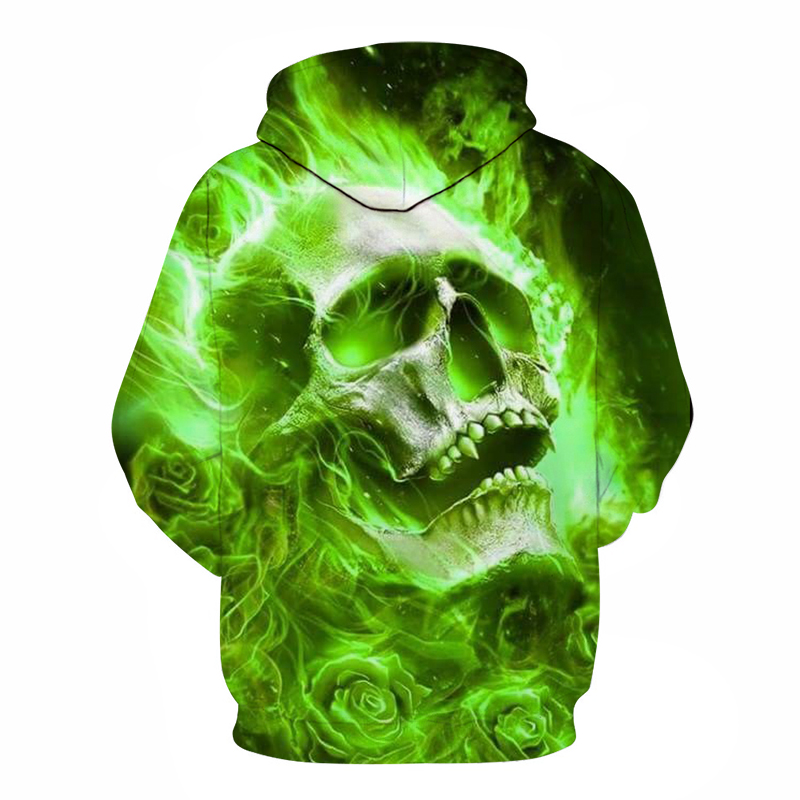Green Fire Skull Printed Hoodie Sweatshirts 3D Mens Hoody Pullover 2018 New Fashion Streetwear Cloth Drop Ship