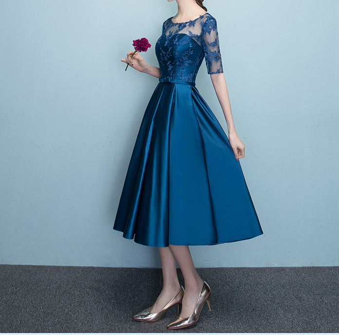 Elegant Mother of the bride dresses Satin with Tulle Lace Zipper Back Tea Length Mother of the bride dress cheap plus size