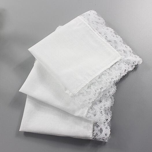 Handkerchief Pure White Hankerchiefs with Lace Plain DIY Print Draw Hankies Cotton Handkerchiefs Pocket Square 23*25 cm