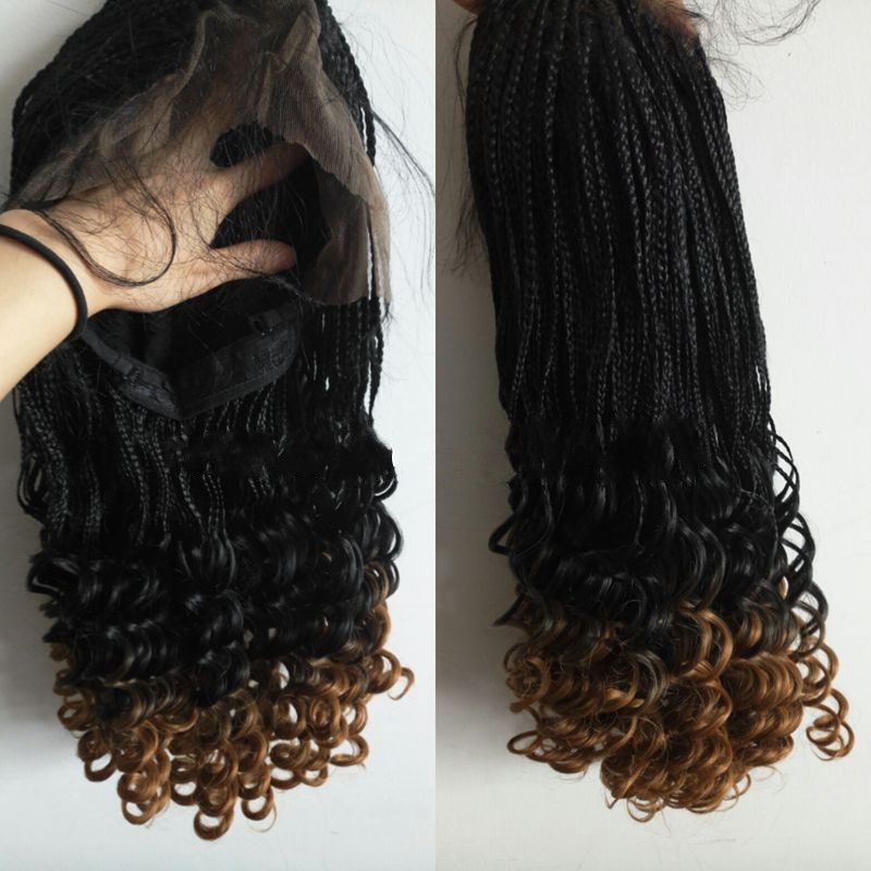 High quality ombre brown Hair short curly braids wig 16" africa women style box braid wig full Synthetic Lace Front Wigs with baby hair