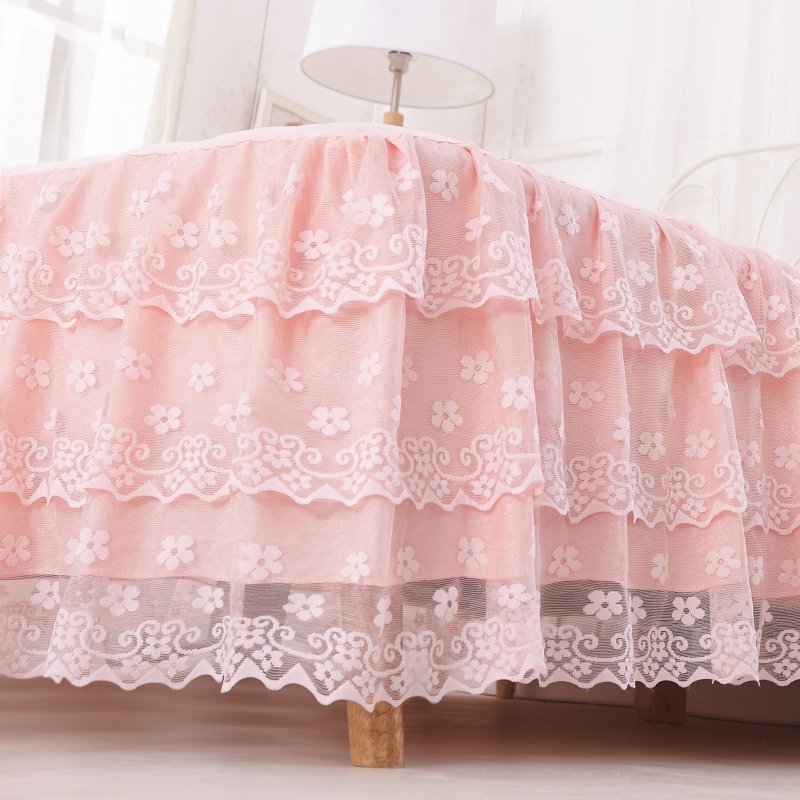 Pink Lace bedding Bed Skirt 1/3pcs Romantic Princess Bedspread Girls Bed sheet Pillowcase Home Textile Full Queen King Size