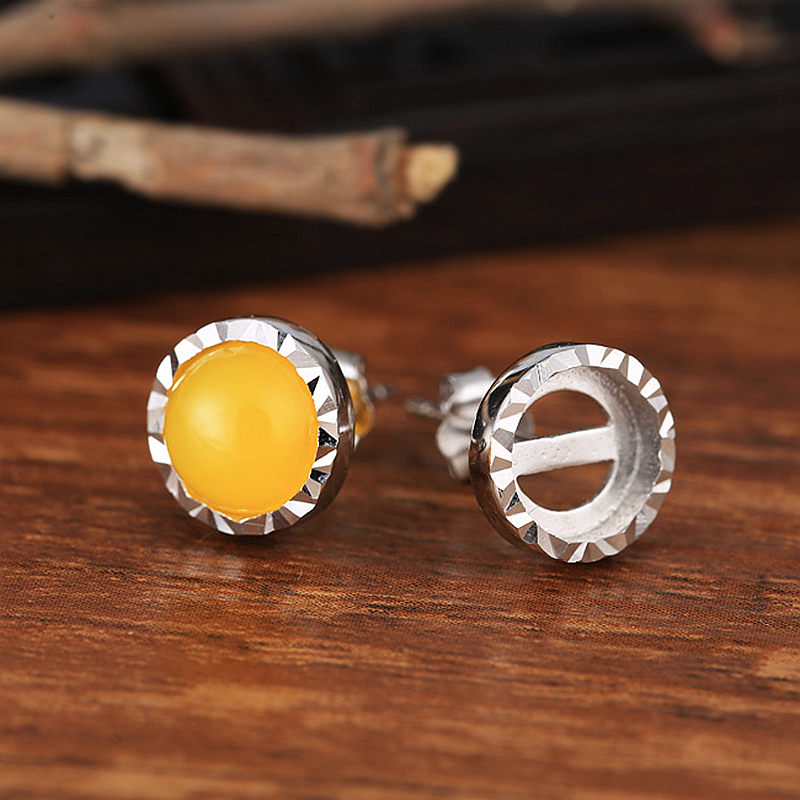 925 Sterling Silver Women Stud Earrings 4x4mm 7x7mm Round Cabochon Semi Mount Earrings Setting Wholesale