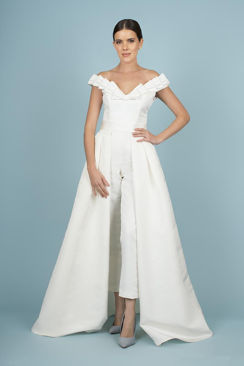 Women Jumpsuit With Detachable Train White Prom Dresses Off Shoulder Sweep Train Elegant Evening Dress Party Zuhair Murad Dress Vestidos