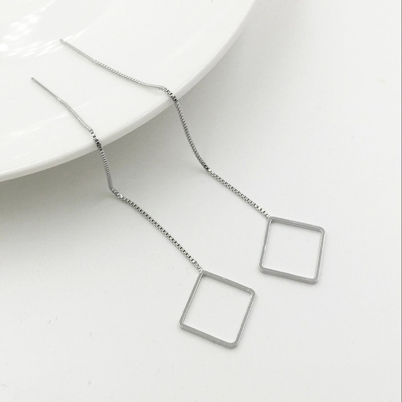 S925 Silver Long Drop Earrings Jewelry Simple Geometric Shape Earring Classic Fashion Women Girls Child Gift