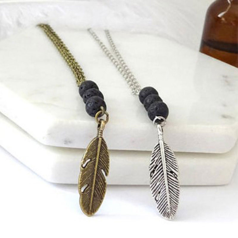 Vintage Lava Rock Bead Feather/Leaves Tassel Long Necklace Diffuser Necklaces Black Lava Pendant Jewelry free shipping
Vintage Lava Rock Bead Feather/Leaves Tassel Long Necklace Diffuser Necklaces Black Lava Pendant Jewelry free shipping