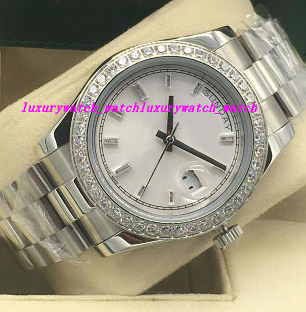 Luxury Watches 4 Style Diamond Bezel Mens 18k White Gold Diamond Dial 41mm Automatic Fashion Men's Watch Wristwatch, Silver
Luxury Watches 4 Style Diamond Bezel Mens 18k White Gold Diamond Dial 41mm Automatic Fashion Men's Watch Wristwatch, Silver