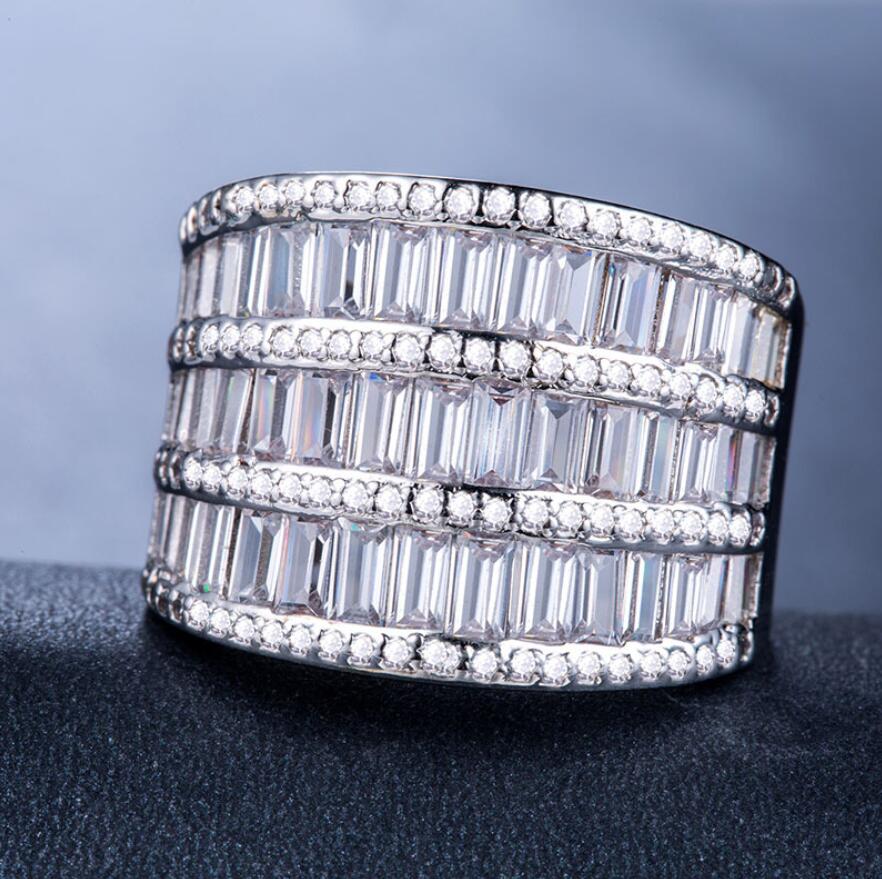 Victoria Wieck Luxury Jewelry Wide Ring for Women 925 Sterling Silver &White Gold Plated Princess White Topaz CZ Diamond Party Wedding Rings