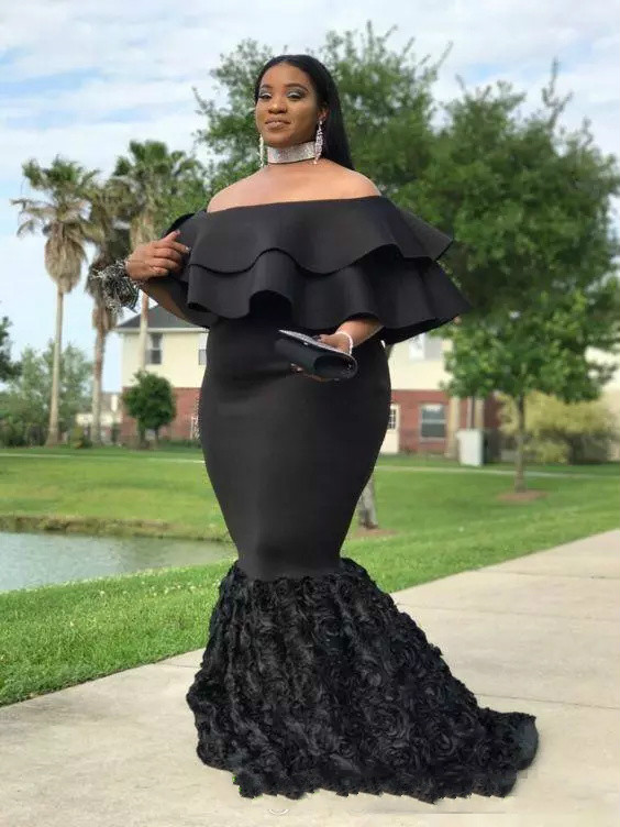 Plus Size Mermaid Prom Dresses Black Off The Shoulder Cheap Evening Gowns Ruched Sweep Train African Women Formal Party Dress Custom Made