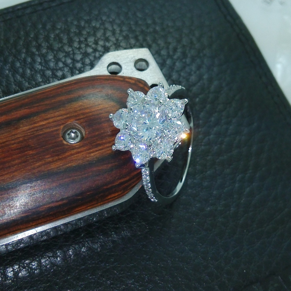 Vecalon Flower Jewelry Engagement Band ring for women Round cut Diamonds Cz 925 silver Female wedding rings mother's gift