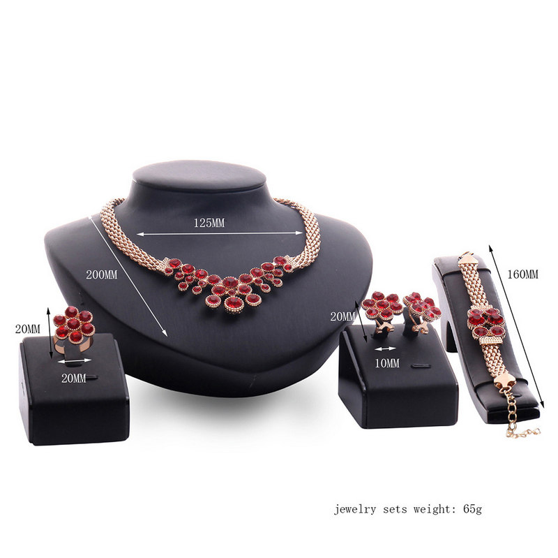 Earrings Necklace Ring Bracelet 4-Piece Set Jewelry Luxury Elegant Red Rhinestone 18K Gold Plated Wedding Jewelry Set
Earrings Necklace Ring Bracelet 4-Piece Set Jewelry Luxury Elegant Red Rhinestone 18K Gold Plated Wedding Jewelry Set