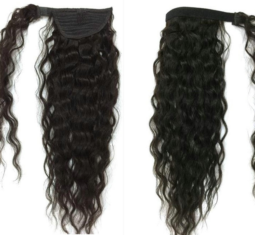 DIVA Long high curly brazilian remy human hair ponytail hairpiece wraps around clip in drawstring women ponytail extension natural color