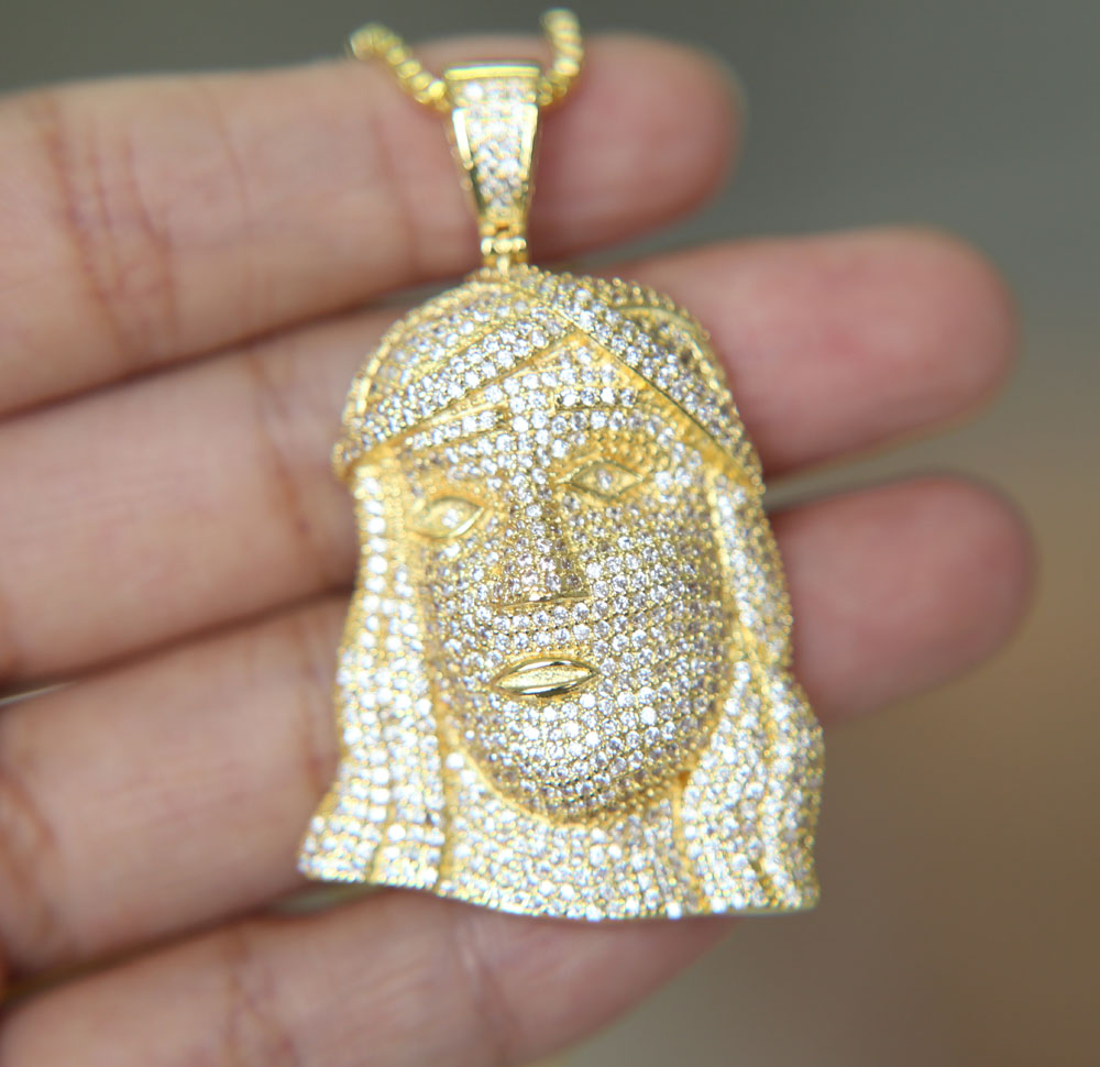 new latest design boy men jewelry iced out bling cz paved 3d shaped jesus piece pendant gold men necklace