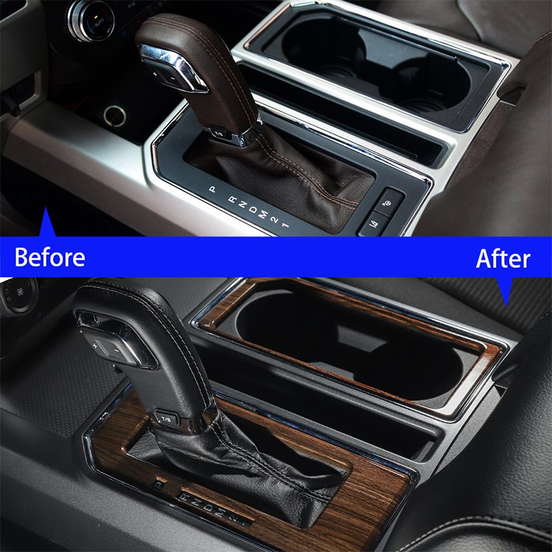 ABS Car Gear Panel Cup Holder Kit Decorative Trim For Ford F150 2016+ Auto Interior Accessories