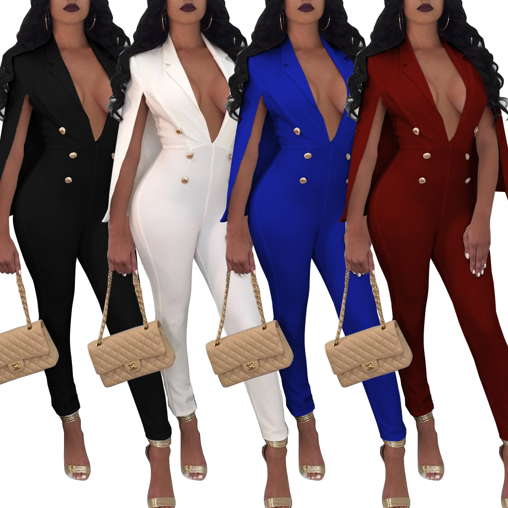 Women' Cape Top Overall Salid Deep V Neck Long Pants Jumpsuits Sleeveless Buttons One Piece Overalls Slim Pants Playsuit 5081, Black
Women' Cape Top Overall Salid Deep V Neck Long Pants Jumpsuits Sleeveless Buttons One Piece Overalls Slim Pants Playsuit 5081, Black