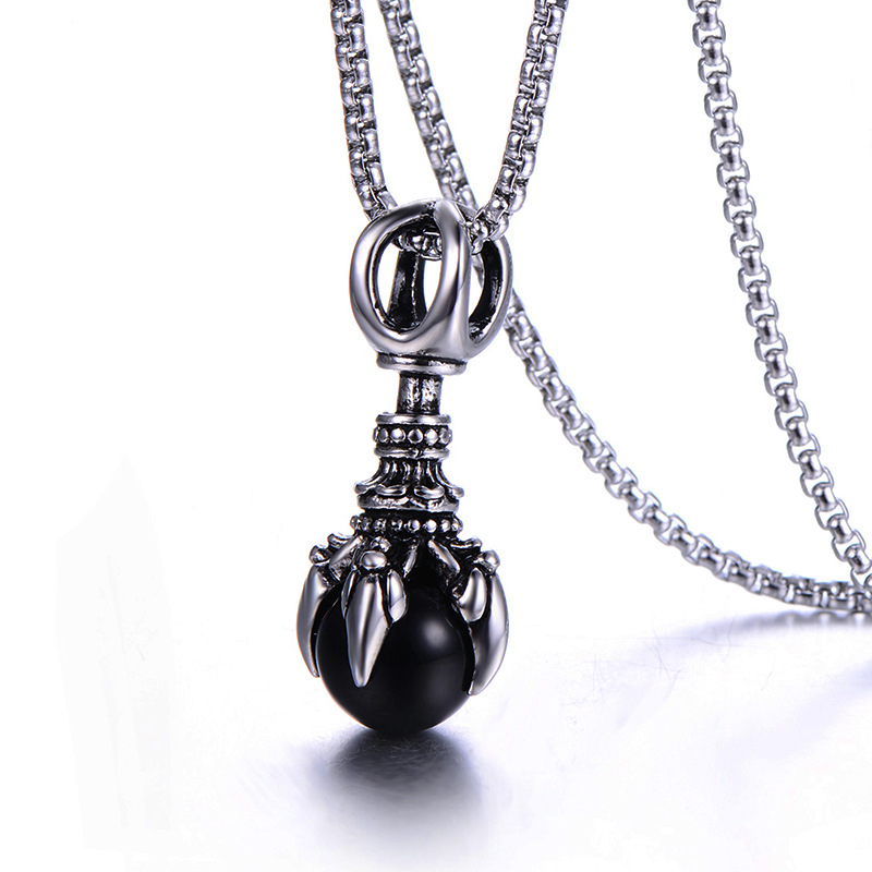 Stylish Men's 316L Stainless Steel Pendant Necklace with King Kong Dragon Claw Motif & Clear Glass Beads