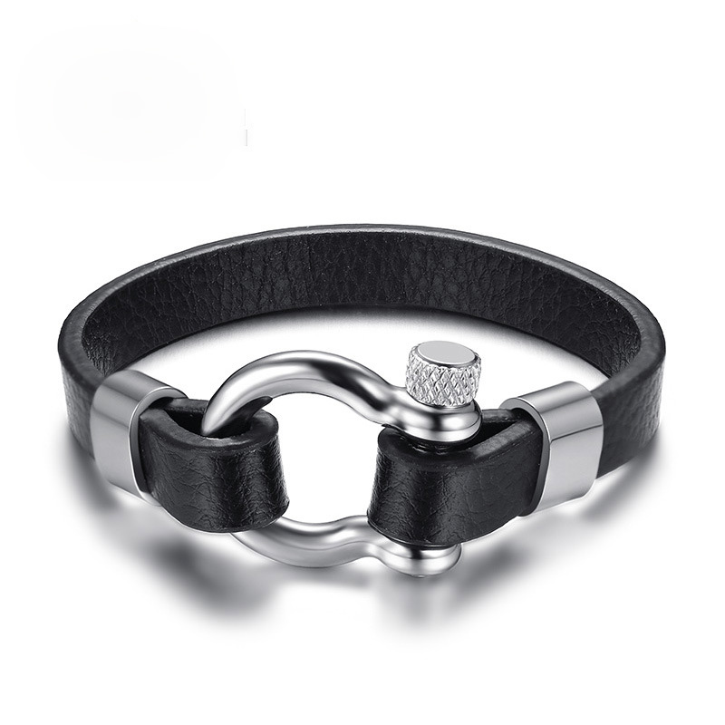 Black Real Leather Bracelet Bangle For Men Stainless Steel Vachette Screw Button Design Unique Jewelry 21cm
Black Real Leather Bracelet Bangle For Men Stainless Steel Vachette Screw Button Design Unique Jewelry 21cm