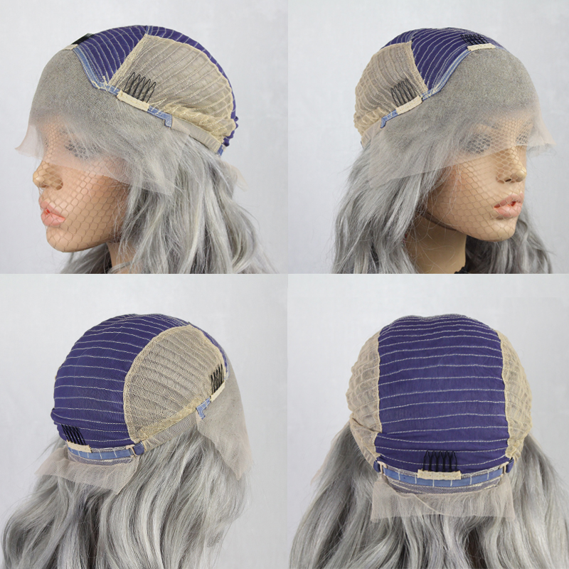 Grey Color Lace Front Human Hair Wigs Virgin Brazilian Remy Hair Wavy Lace Frontal Wig Glueless With Pre Plucked