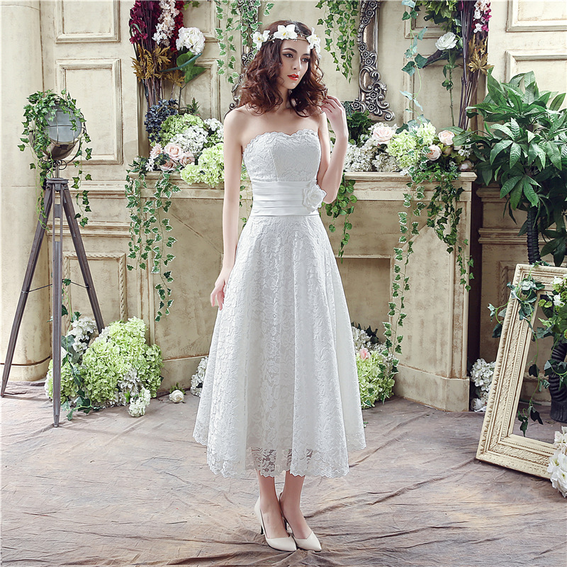 Tea Length Lace Wedding Dresses lace-up Back Bridal Gowns Vintage Style Lace Wedding Gowns 2018 Cheap, White
Tea Length Lace Wedding Dresses lace-up Back Bridal Gowns Vintage Style Lace Wedding Gowns 2018 Cheap, White