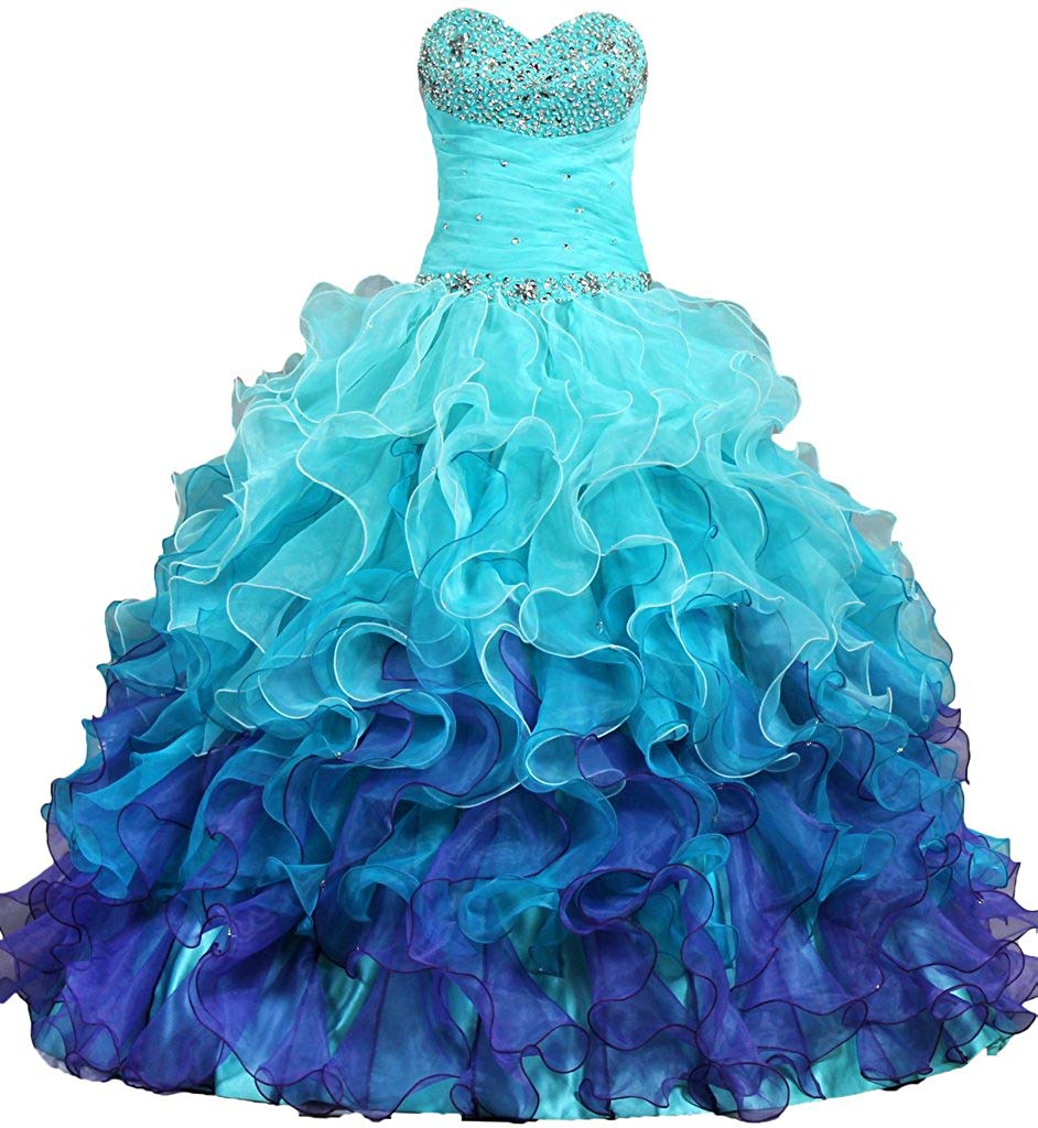 new sexy sweetheart gorgeous strapless rainbow quinceanera dresses ruffle ball gown beaded crystal sweet 16 prom party prom gown