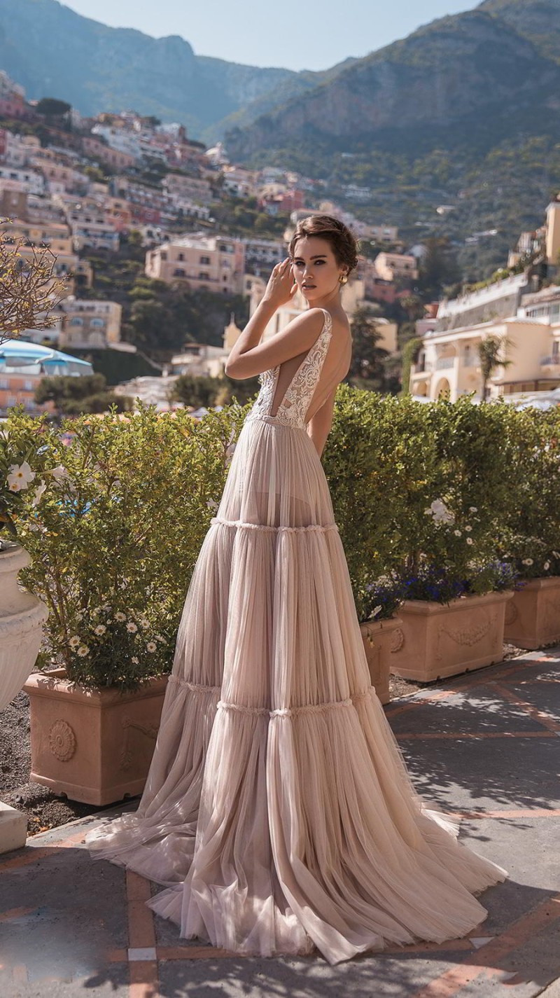 la petra beach wedding dresses sexy sheer deep v neck backless lace appliqued bridal gowns tulle a line wedding dress